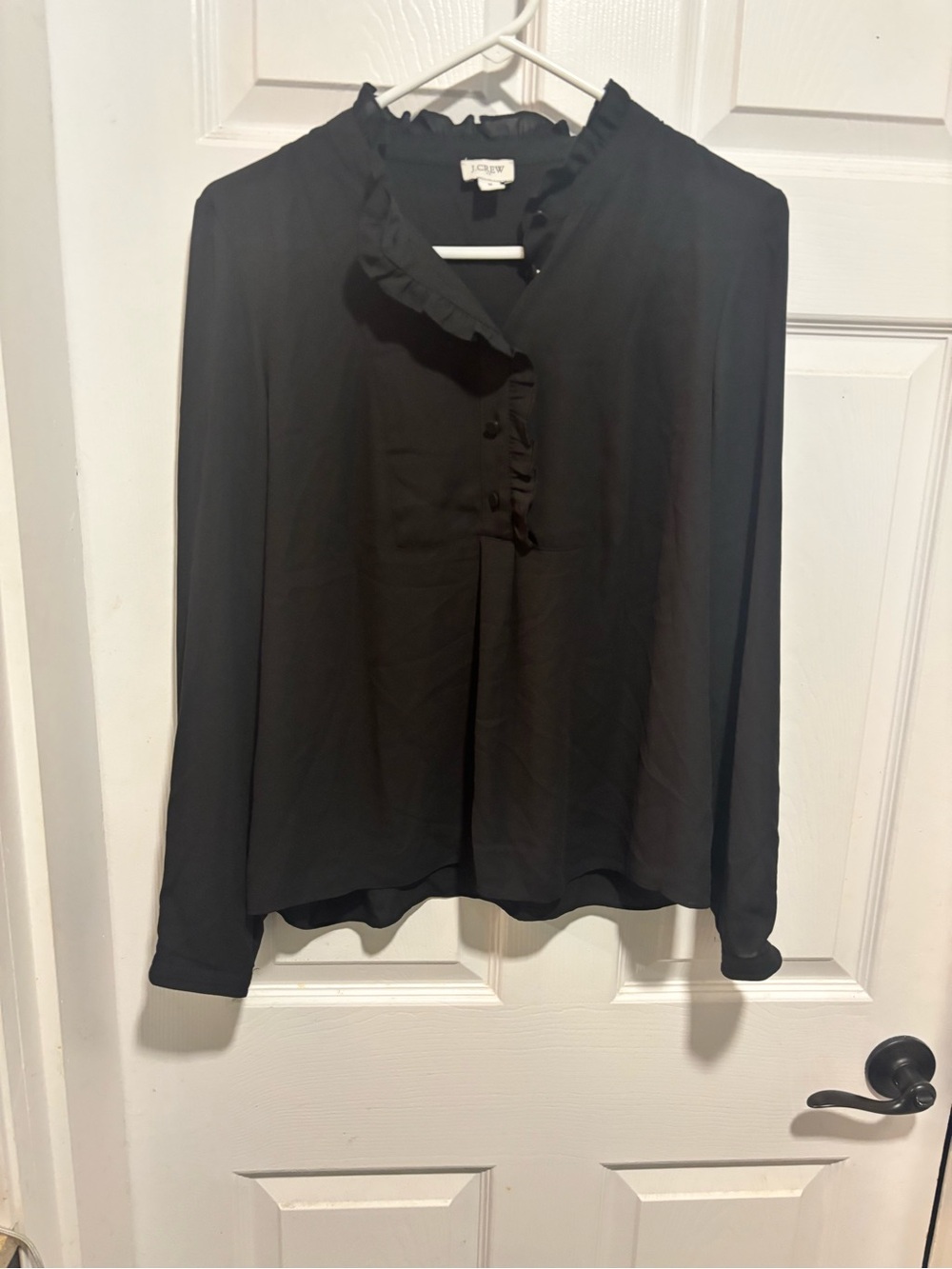 J Crew Black Ruffle Collar Long-Sleeve Blouse
